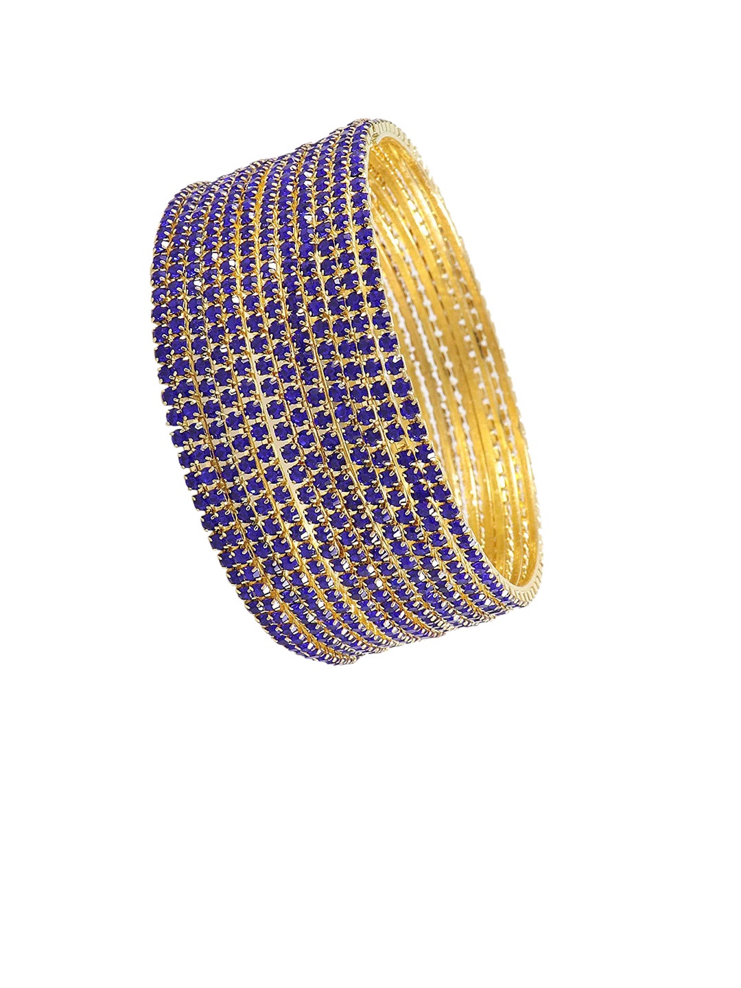 

NMII Set Of 12 Zircon-Studded Glossy Finished Metal Bangle, Gold