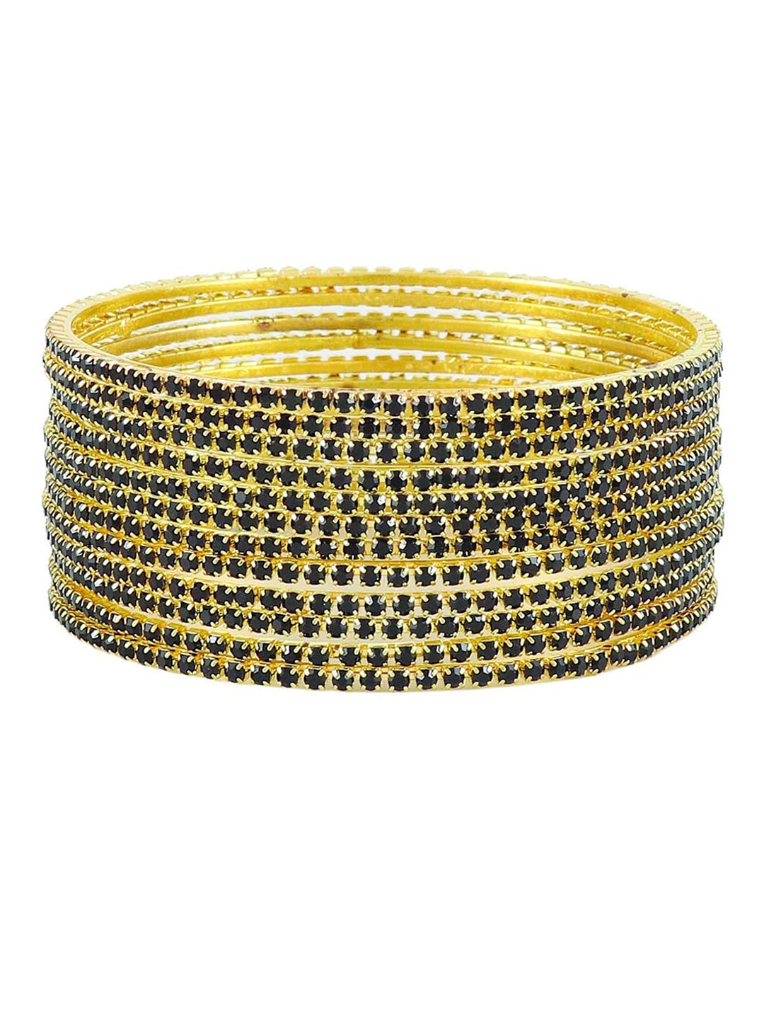 

NMII Set Of 12 Crystals-Studded worked Glossy Finished Bangles, Black