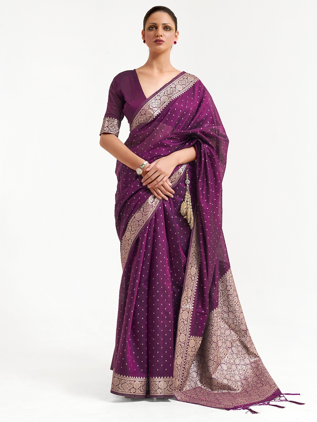 

Mitera Polka Dots Woven Design Zari Banarasi Saree, Violet