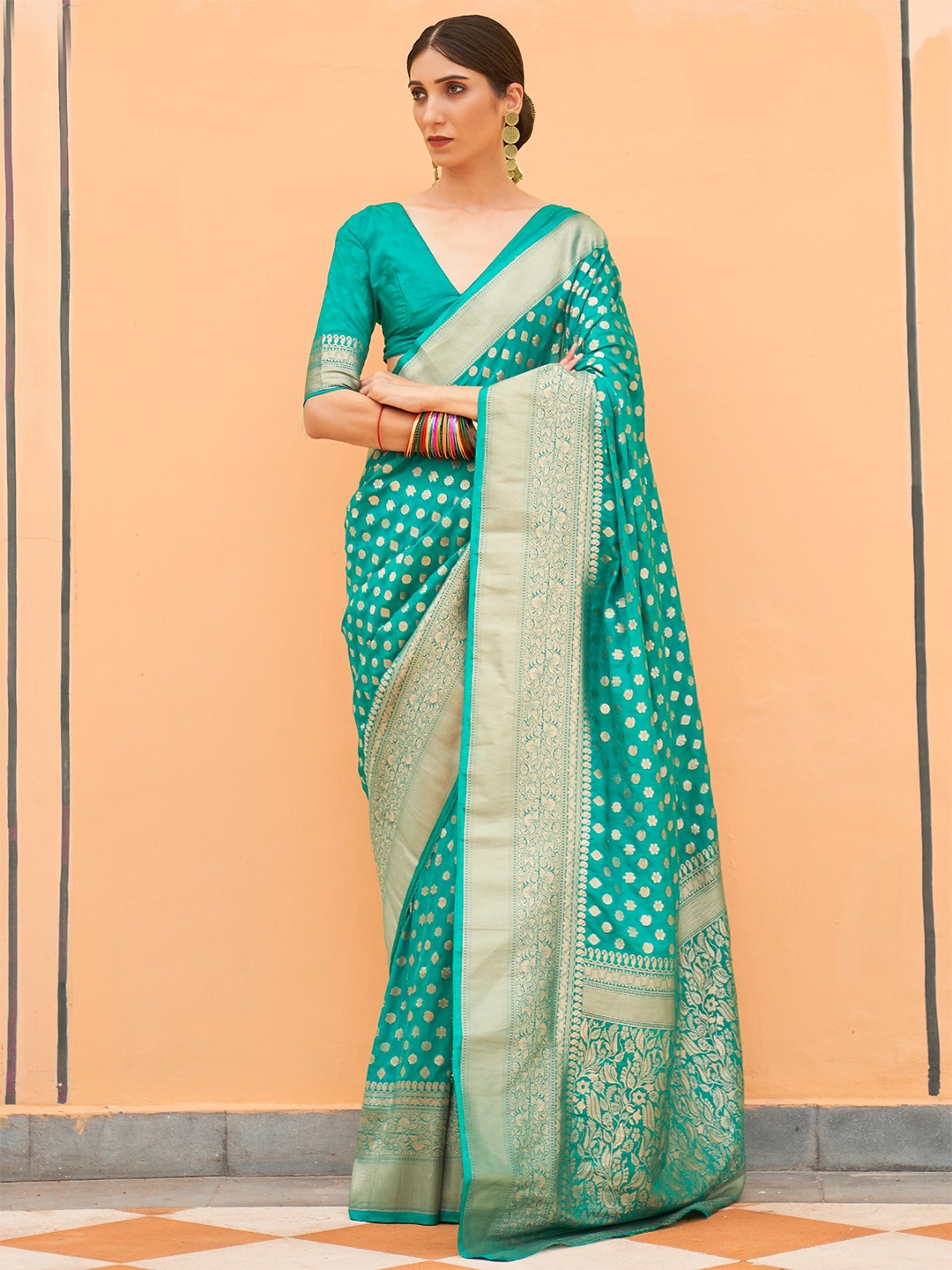 

Mitera Woven Design Zari Banarasi Saree, Sea green