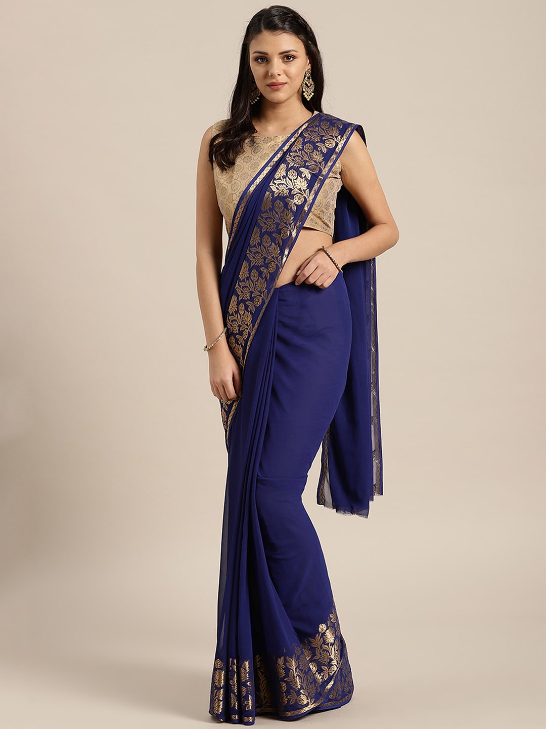 

Mitera Floral Zari Saree, Blue