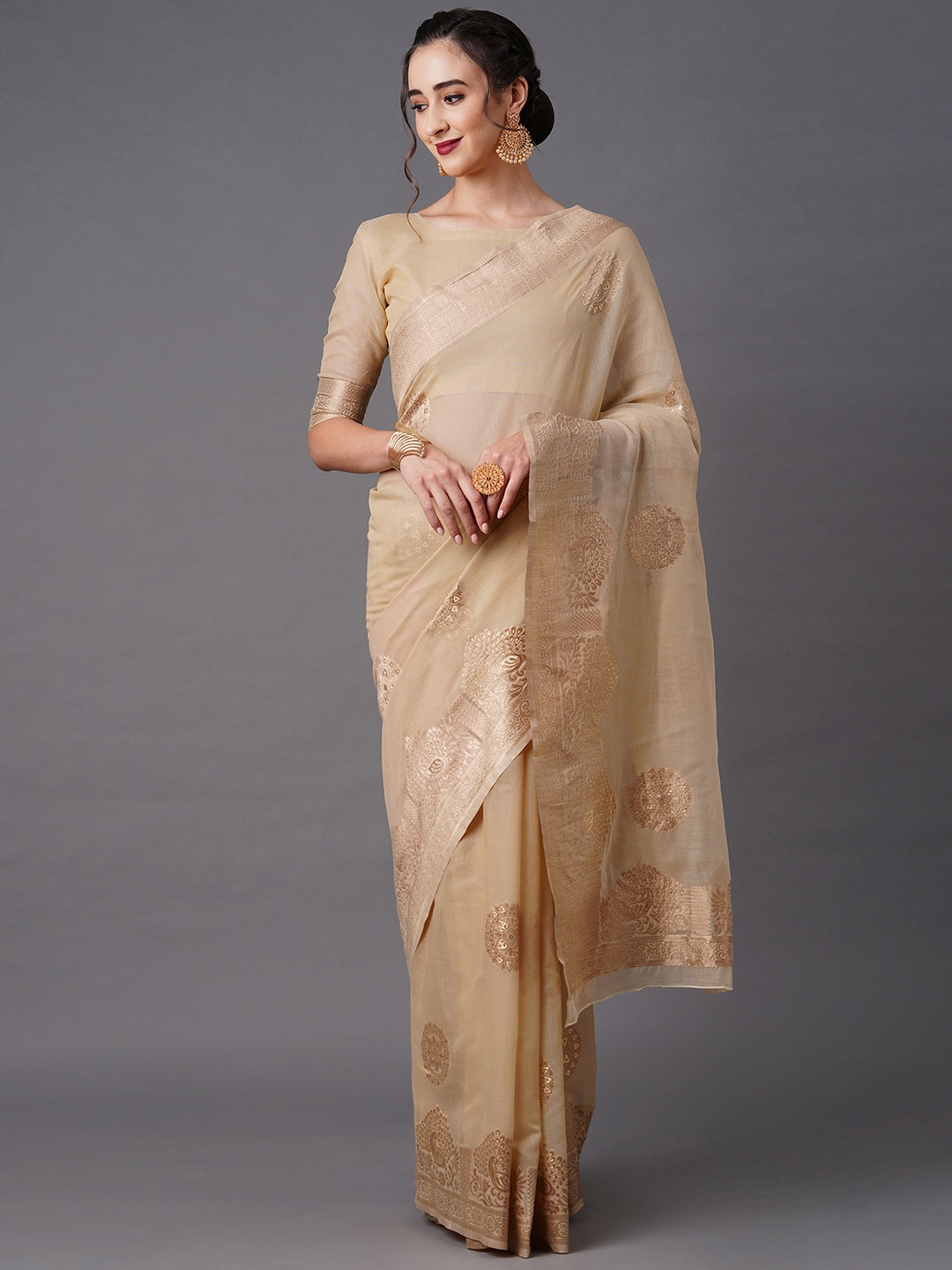 

Mitera Woven Design Zari Banarasi Saree, Cream