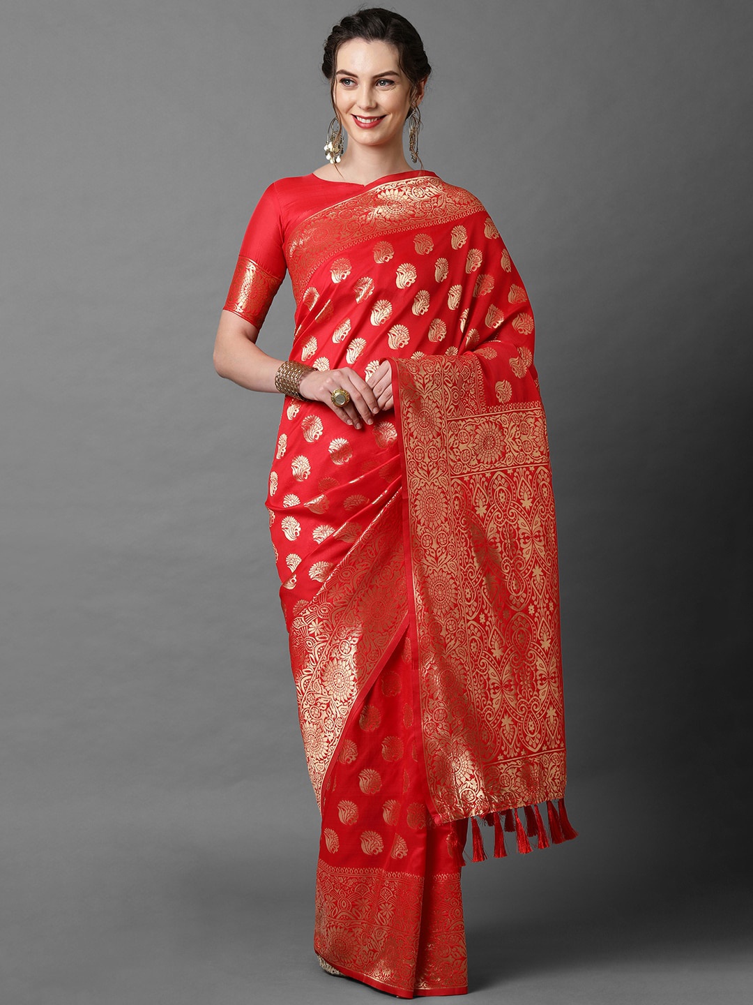 

Mitera Ethnic Motif Woven Design Zari Banarasi Saree, Red