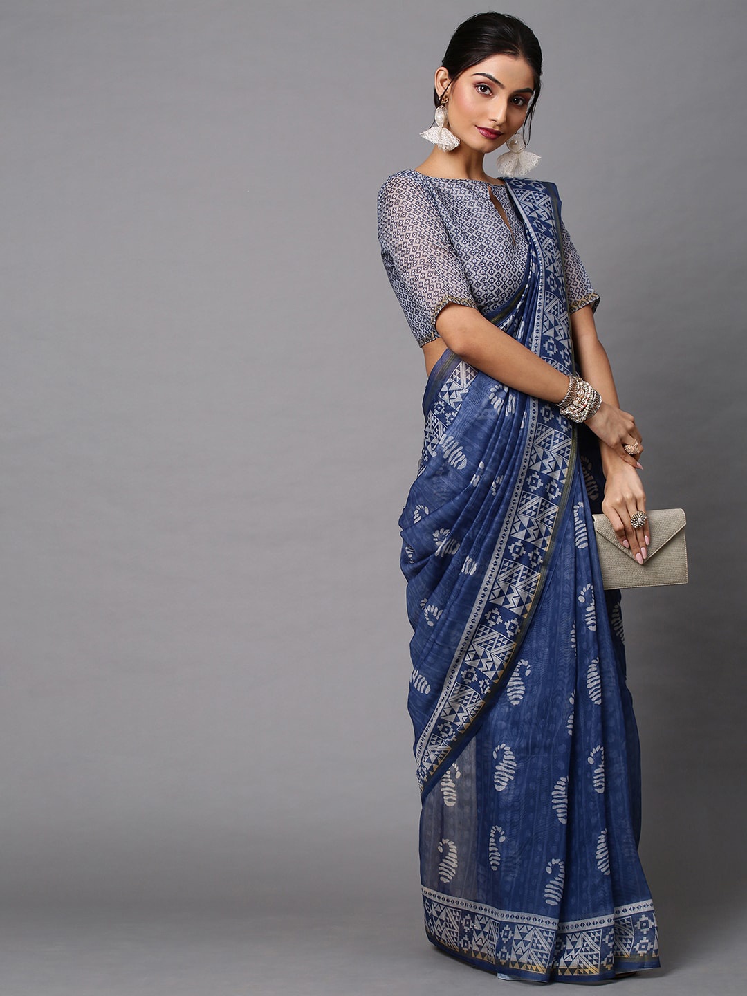 

Mitera Paisley Block Printed Saree, Blue