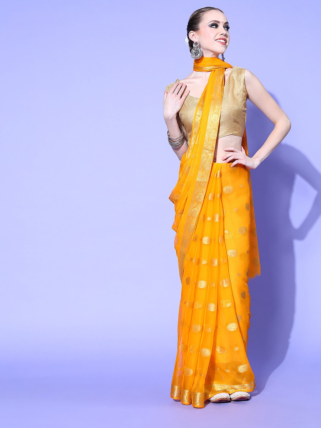 

Mitera Ethnic Motifs Woven Design Zari Saree, Yellow