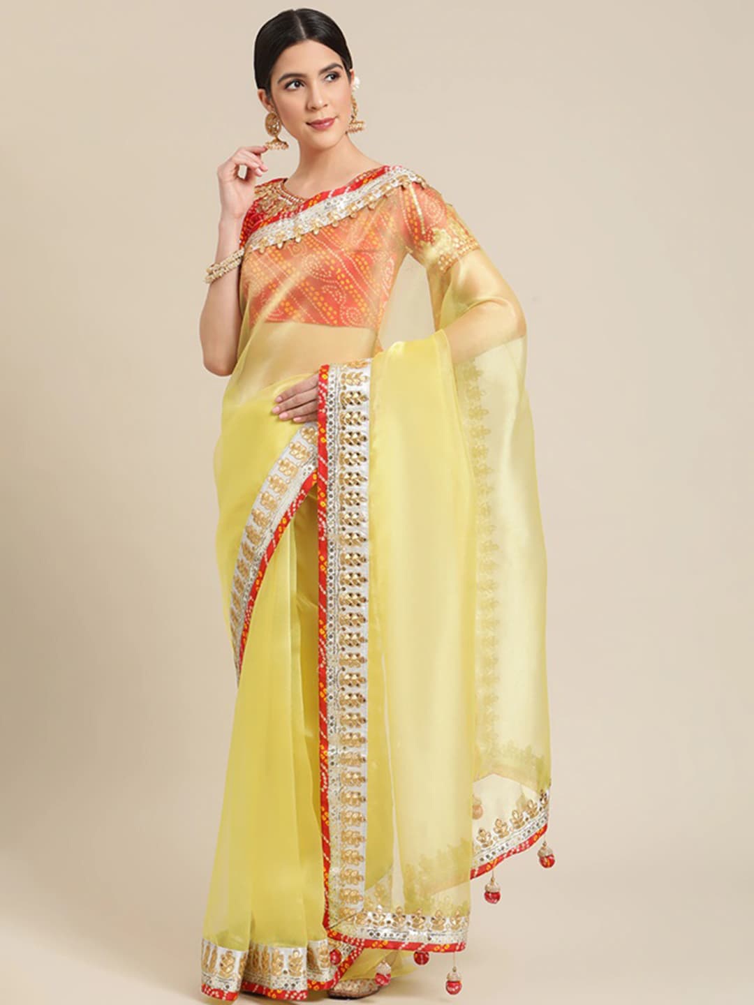 

Mitera Embroidered Organza Saree, Yellow