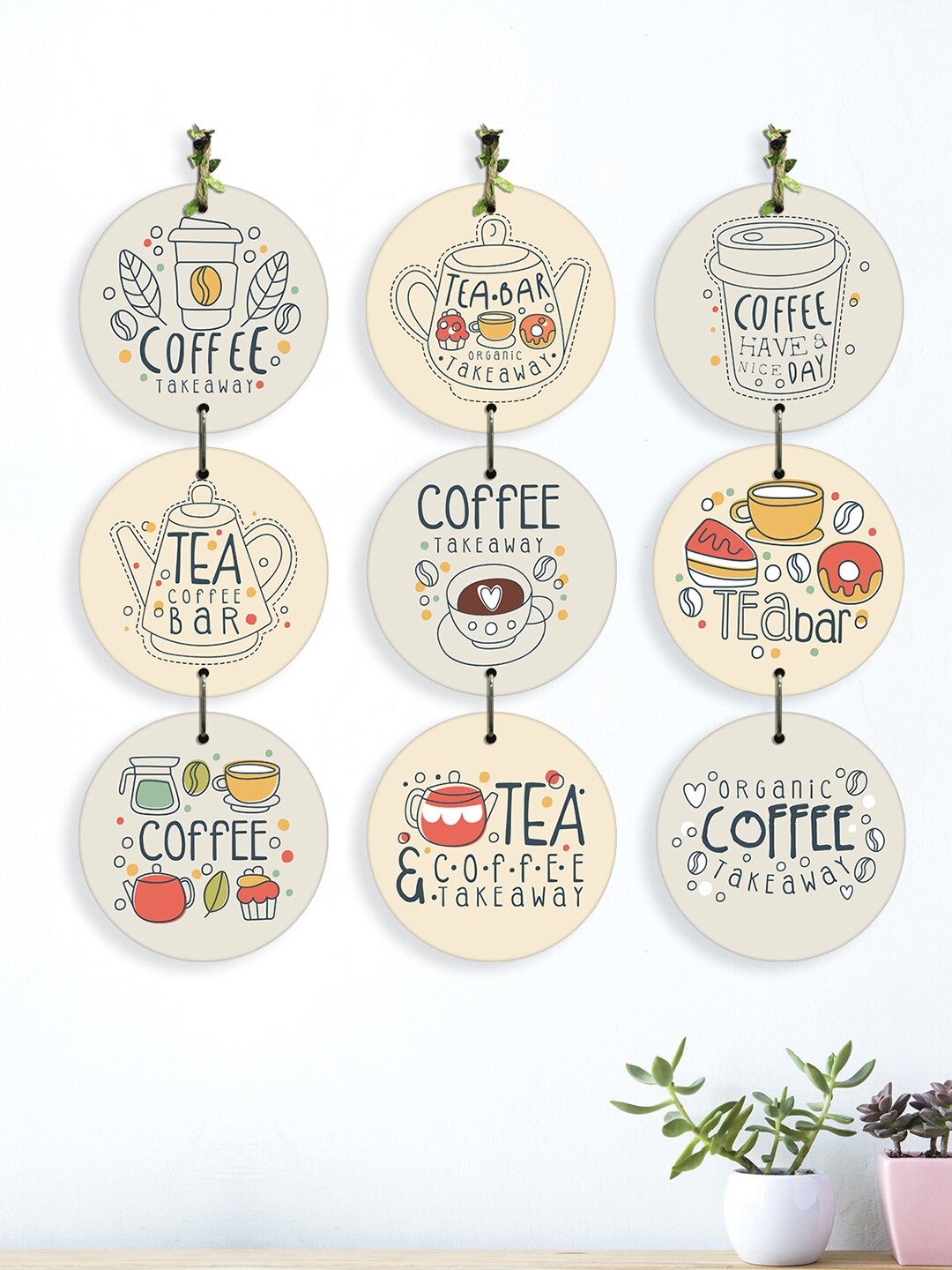 

RANDOM 9 Pcs Beige & Grey Printed Coffee Quotes Hanging Wall Decor