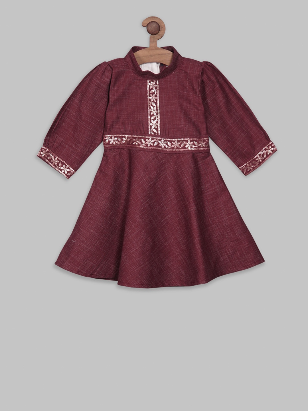 

RIKIDOOS Girls Embroidered Floral Cotton Dress, Maroon