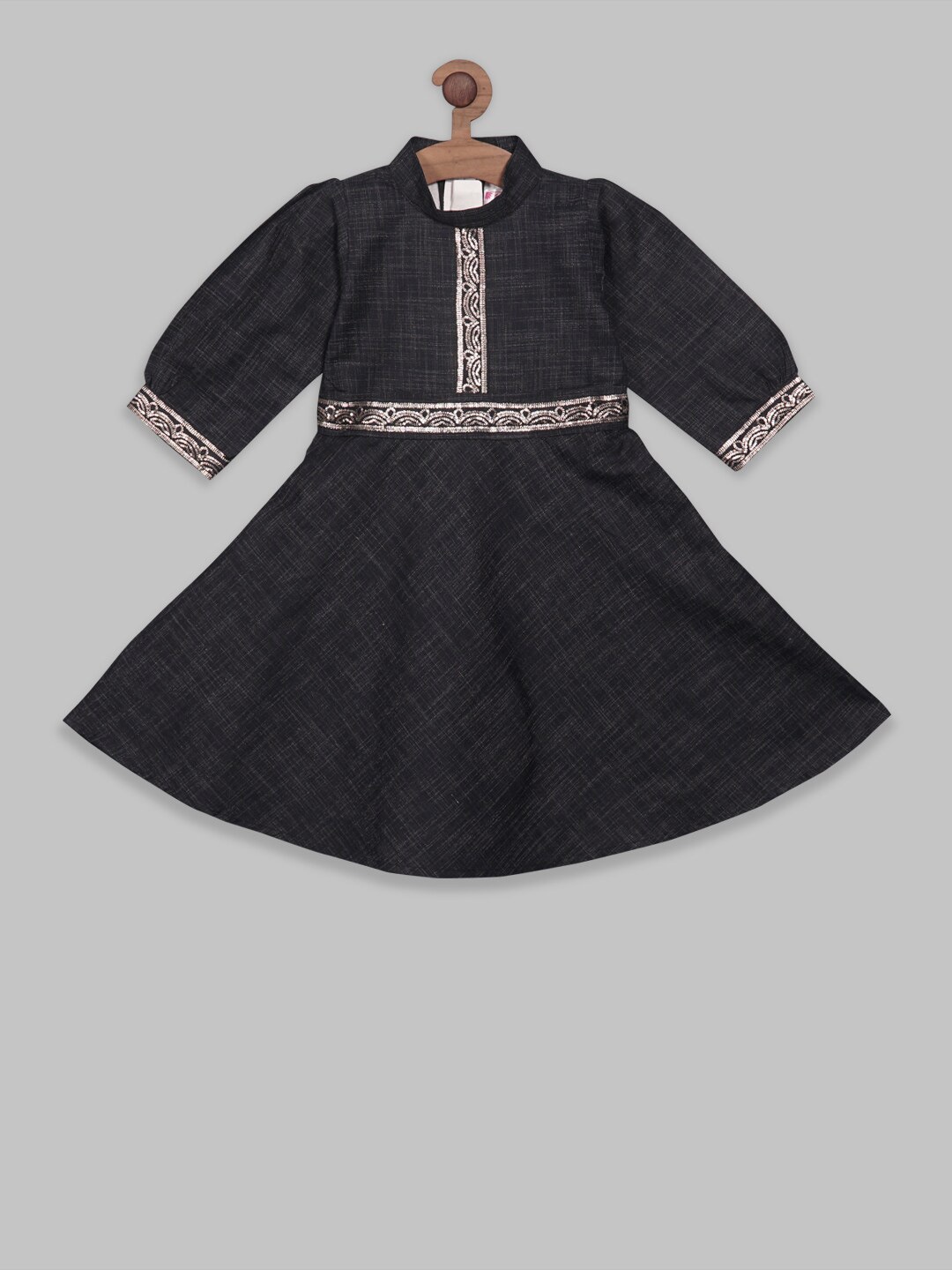 

RIKIDOOS Girls Self Design Sequinned Detail Cotton Dress, Black