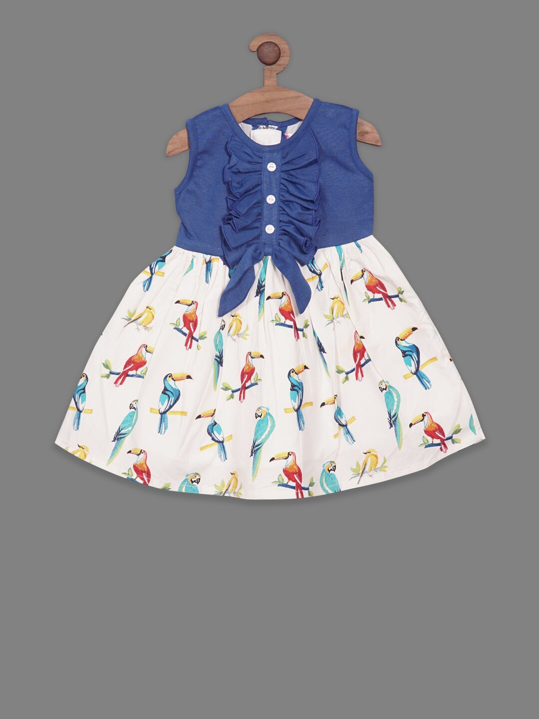 

RIKIDOOS Girls Gatheres Or Pleated Cotton A-Line Dress, Blue