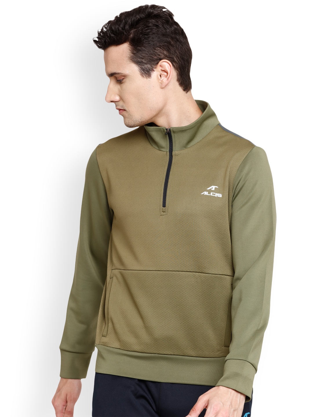 

Alcis Men Olive Green Solid Sweatshirt