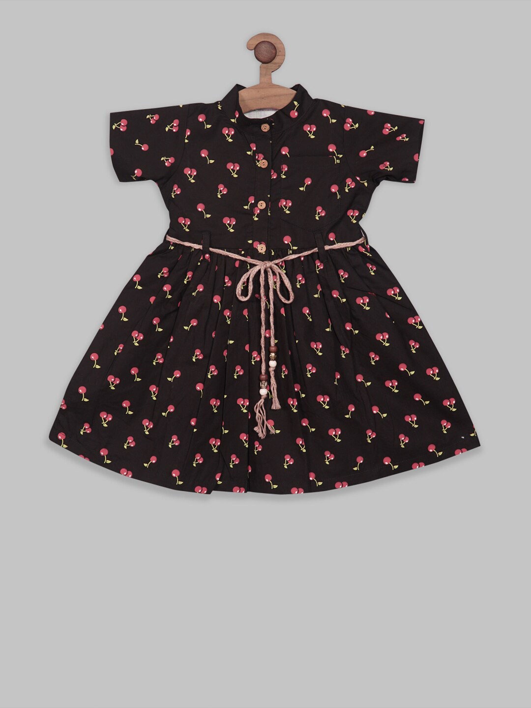 

RIKIDOOS Girls Cotton Floral Printed Dress, Black