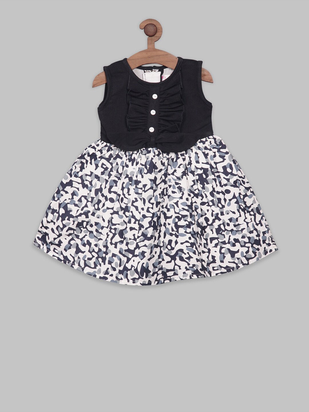 

RIKIDOOS Girls Abstract Printed Ruffles Cotton Dress, Navy blue