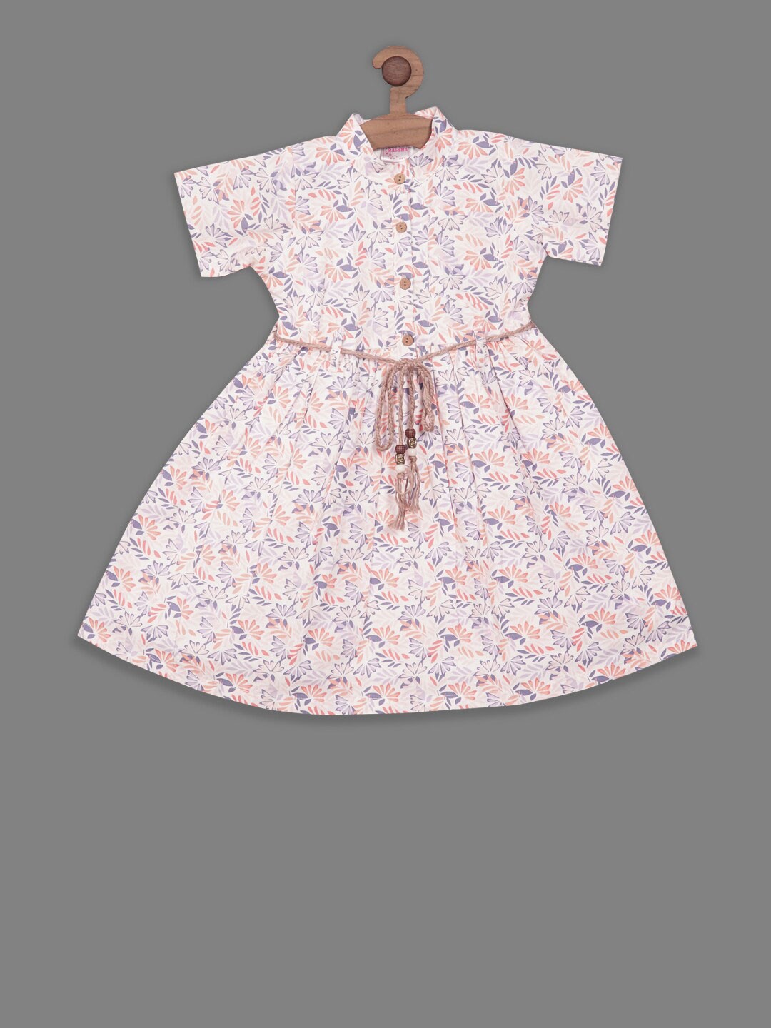 

RIKIDOOS Girls Floral Printed Cotton A-Line Dress, White