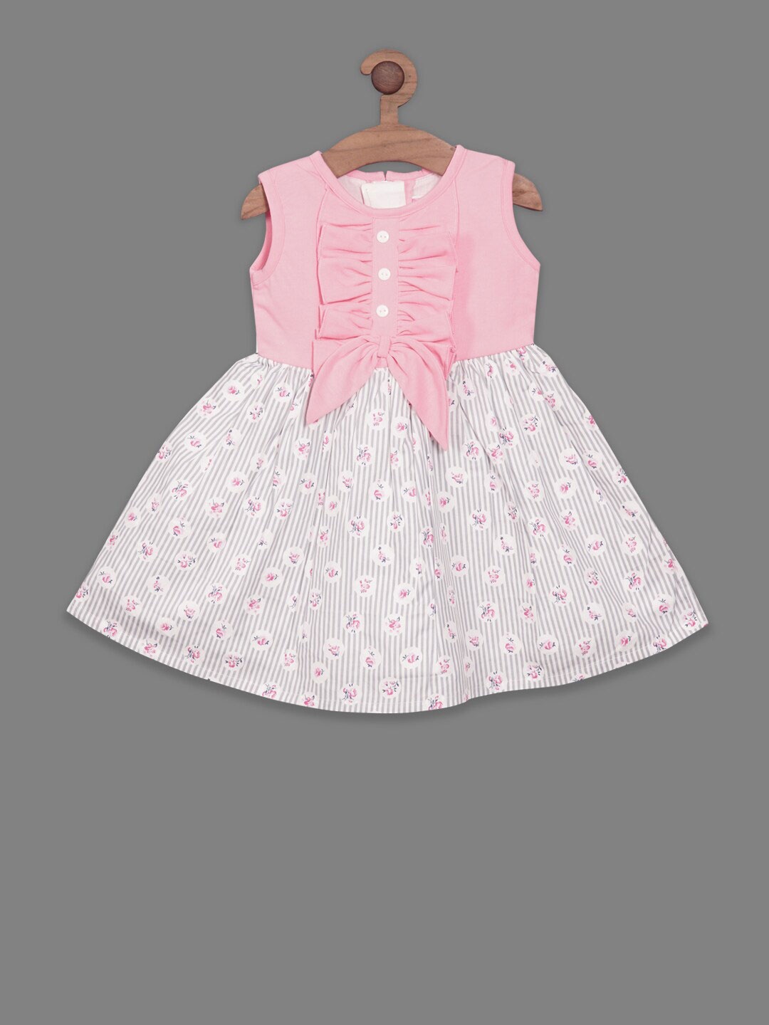 

RIKIDOOS Floral Printed Bow Detail Cotton Fit & Flare Dress, Pink