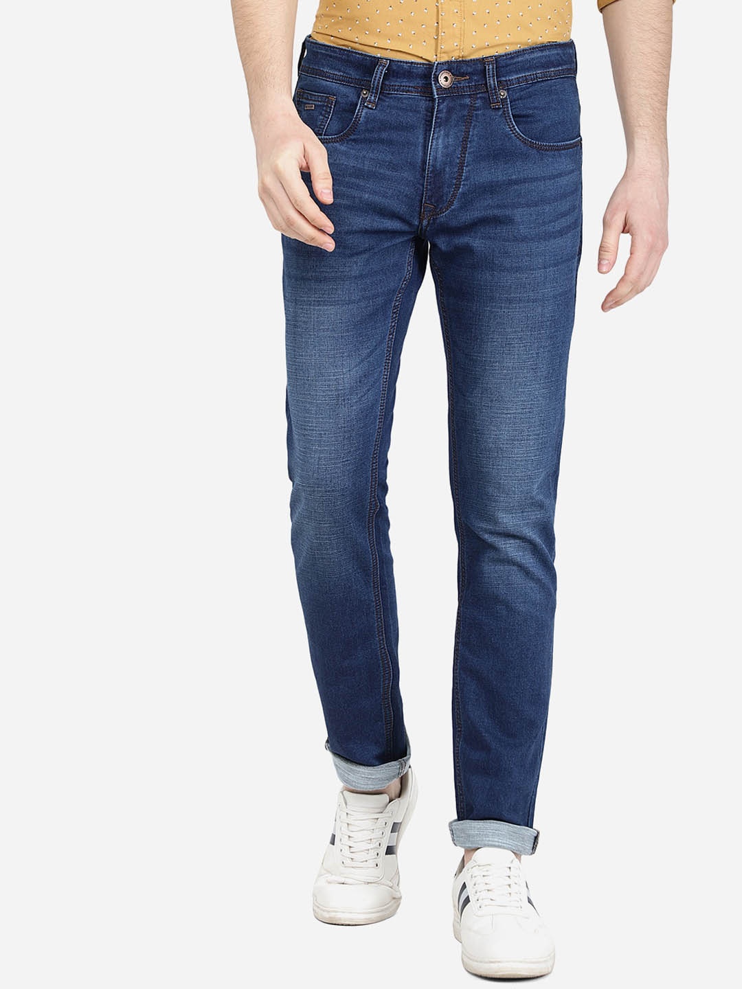 

Greenfibre Men Slim Fit Heavy Fade Cotton Jeans, Blue