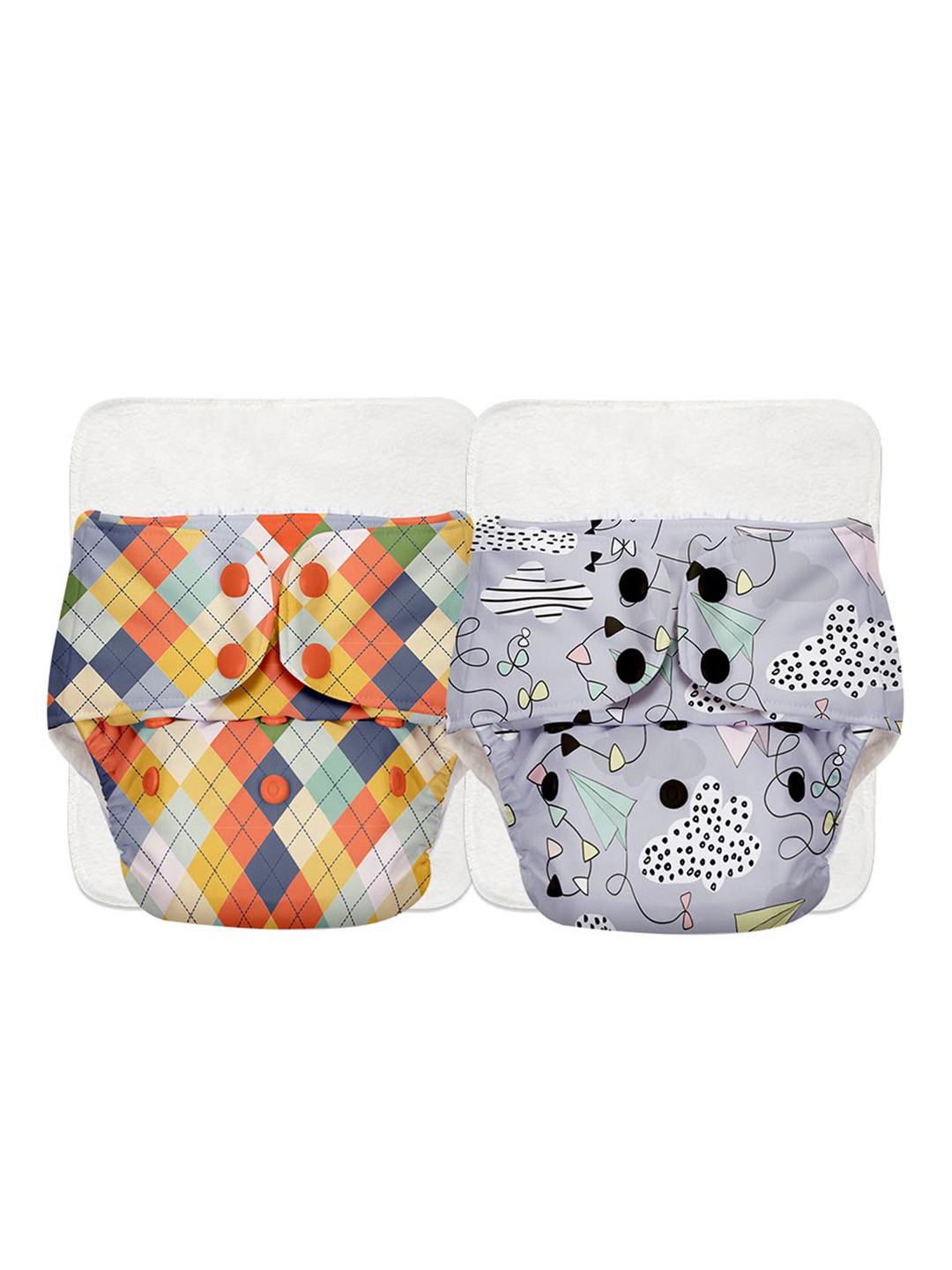 

SuperBottoms Infants Set of 2 Printed Cloth Diapers & 2 Quick Dry Pad, Multi