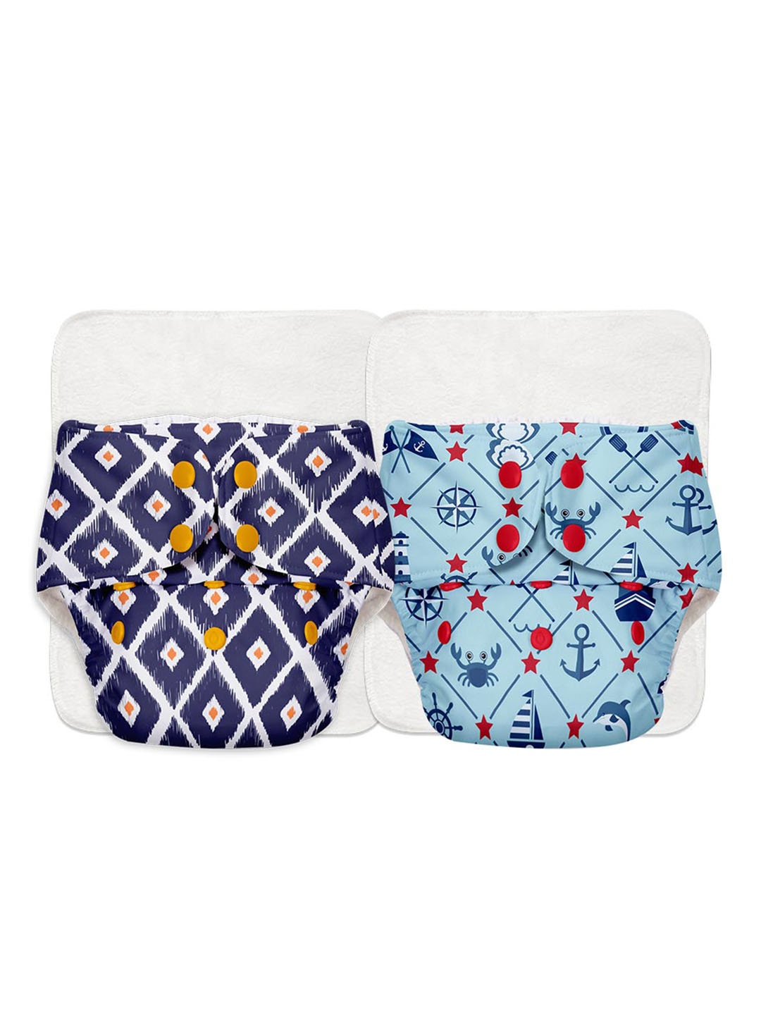 

SuperBottoms Basic Kids Set Of 4 Printed Cloth Diapers & Quick Dry Pad, Blue