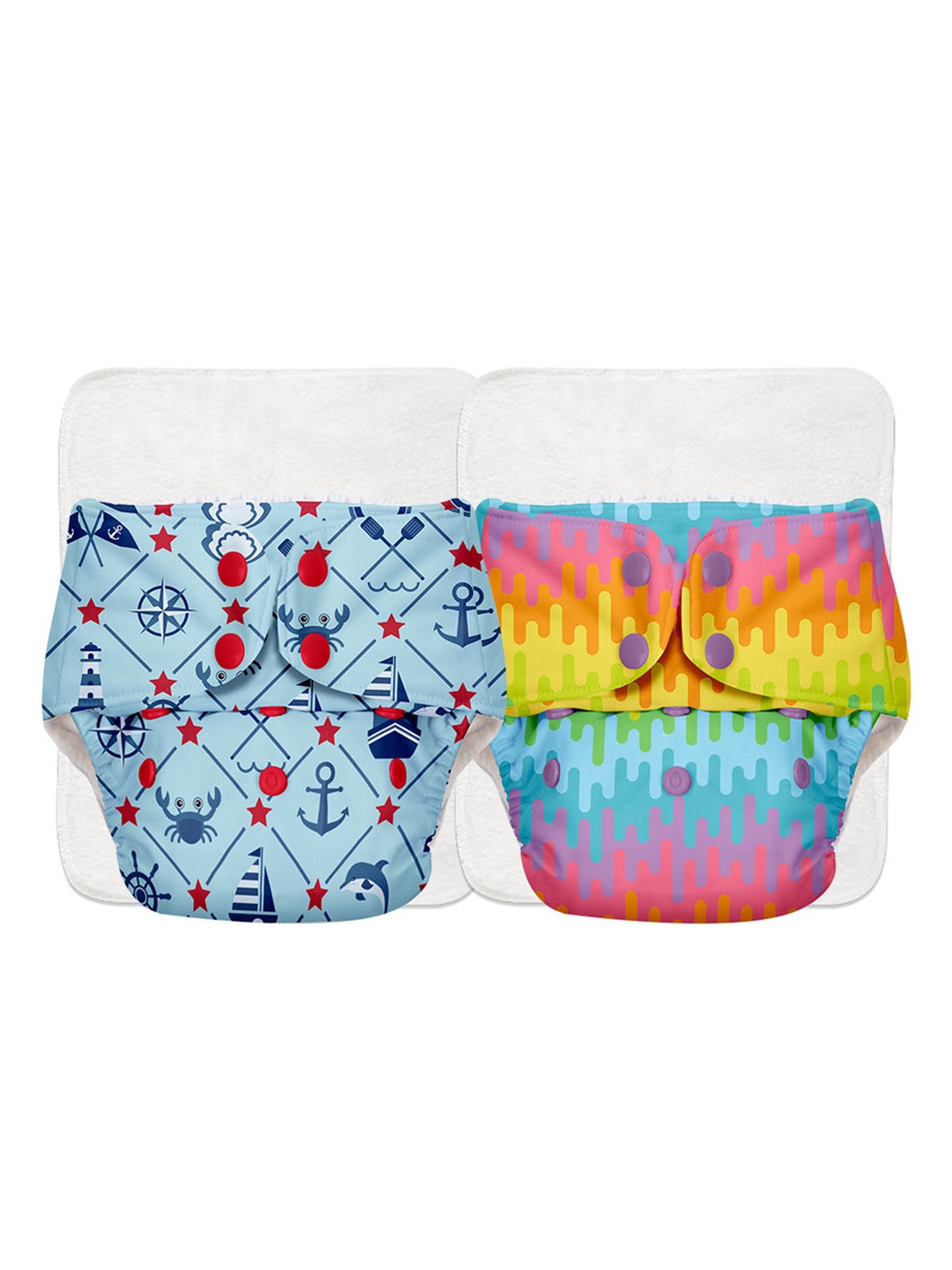 

SuperBottoms Kids Set Of 2 Basic Printed Cloth Diapers with Quick Dry Pads, Blue