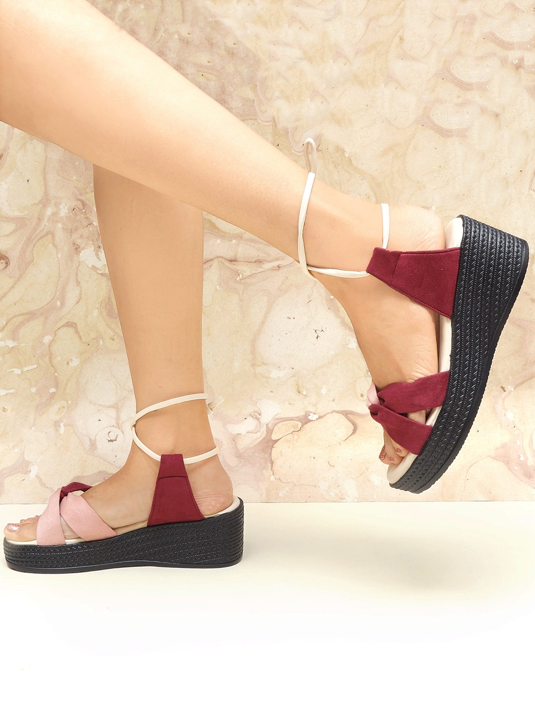 

DChica Girls Open Toe Party Wedge Heels, Maroon