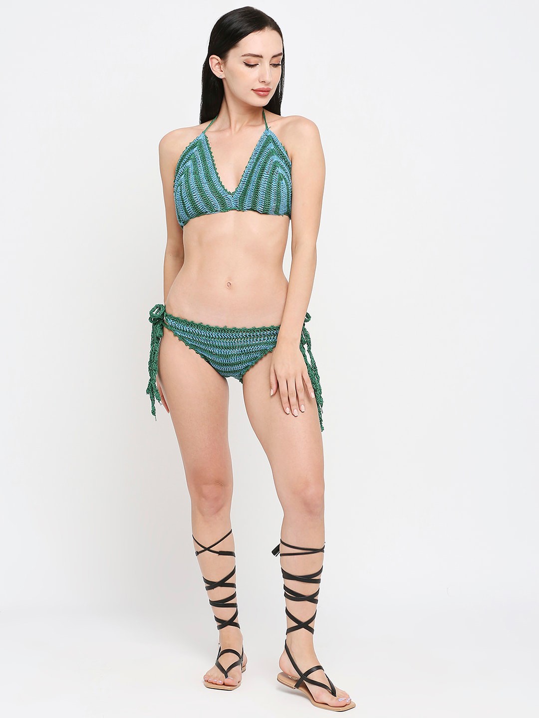 

Smarty Pants Women Striped Swim Bikini Set, Green