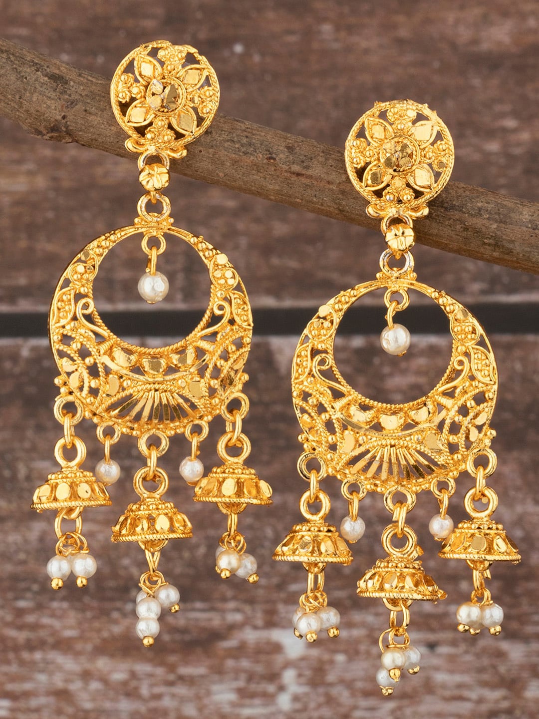 

Alamod Gold-Plated Beaded Circular Drop Earrings, White