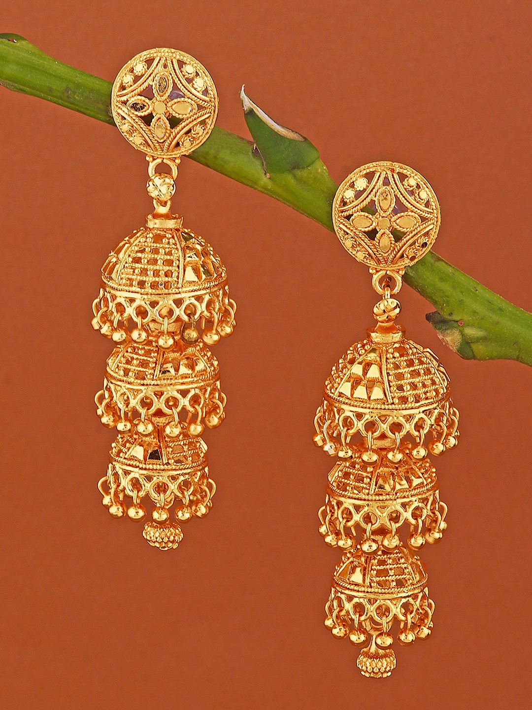 

Alamod Gold-Plated Classic Layered Jhumkas Earrings
