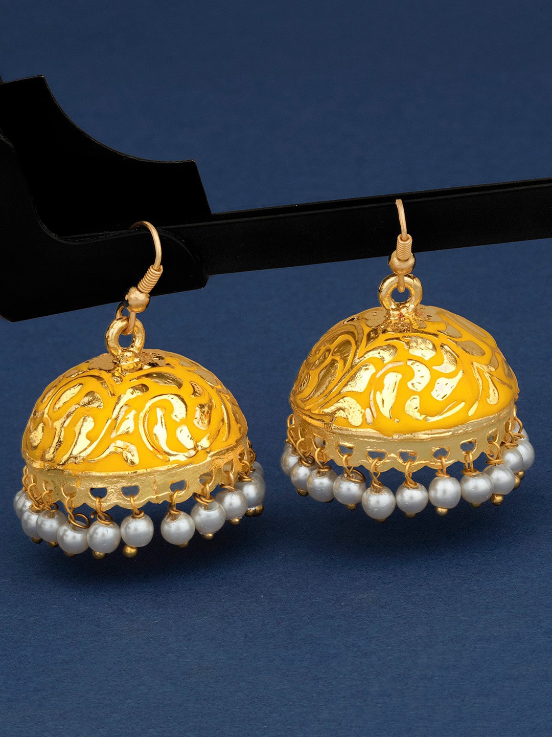 

Alamod Gold-Plated Dome Shaped Jhumkas Earrings, Yellow
