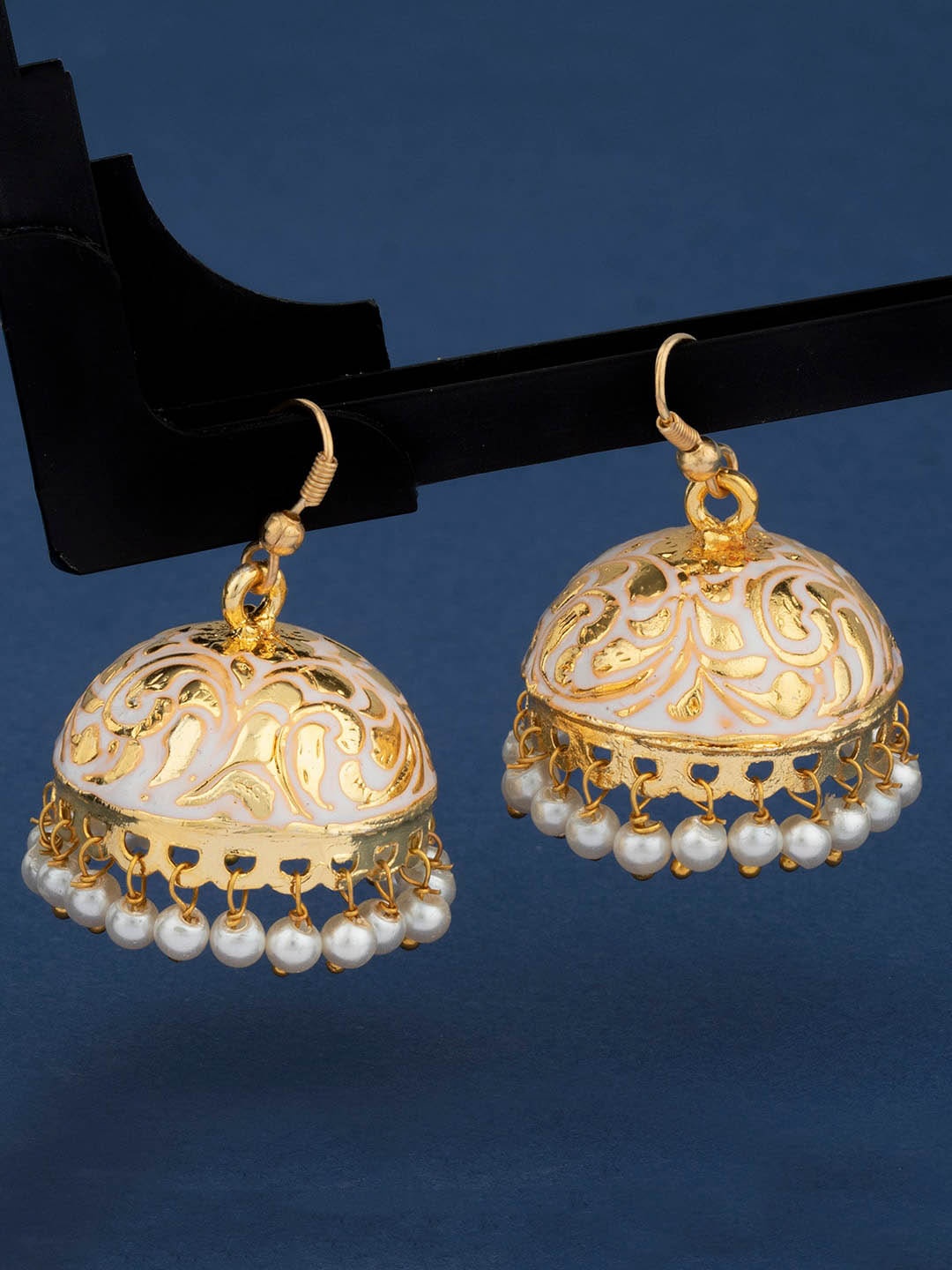 

Alamod Gold-Plated Beaded Dome Shaped Jhumkas Earrings, White