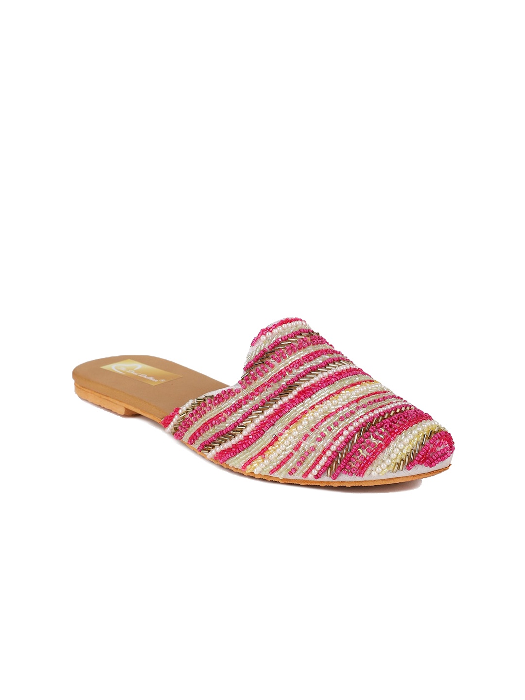 

The Desi Dulhan Women Striped Embellished Ethnic Mules, Pink