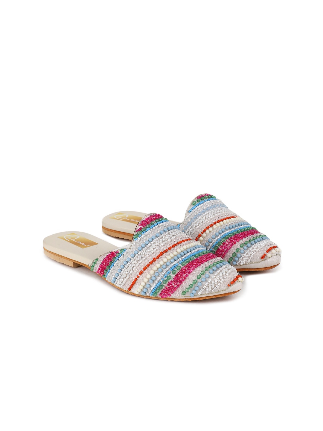 

The Desi Dulhan Women Striped Leather Ethnic Mules Flats, Blue