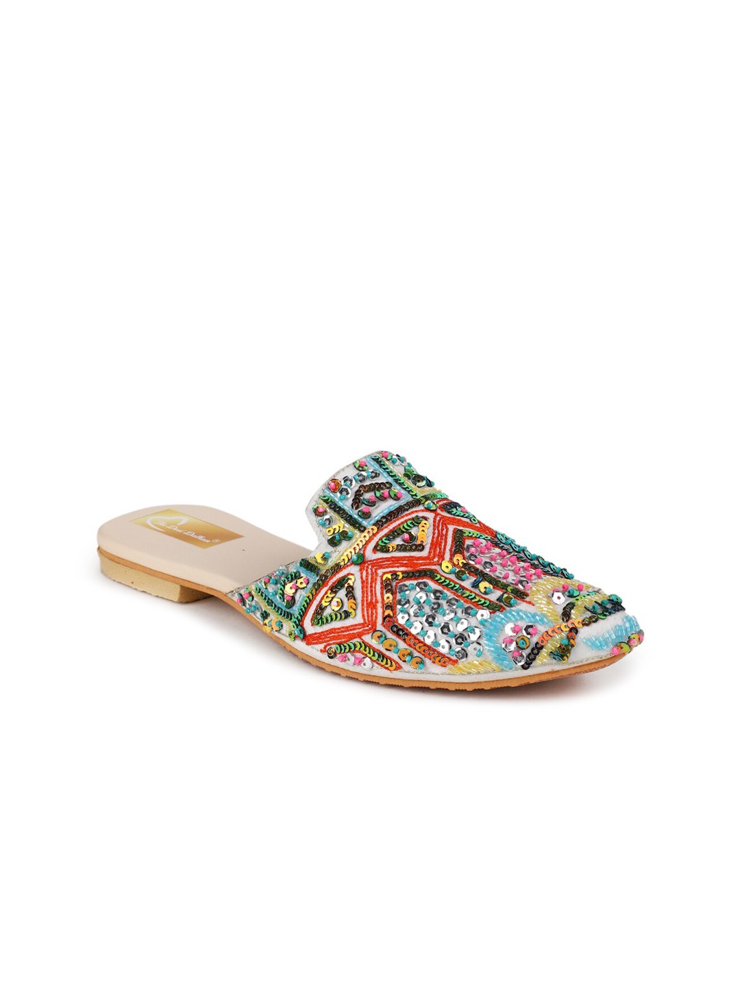

The Desi Dulhan Women Embellished Leather Ethnic Open Toe Flats, Cream