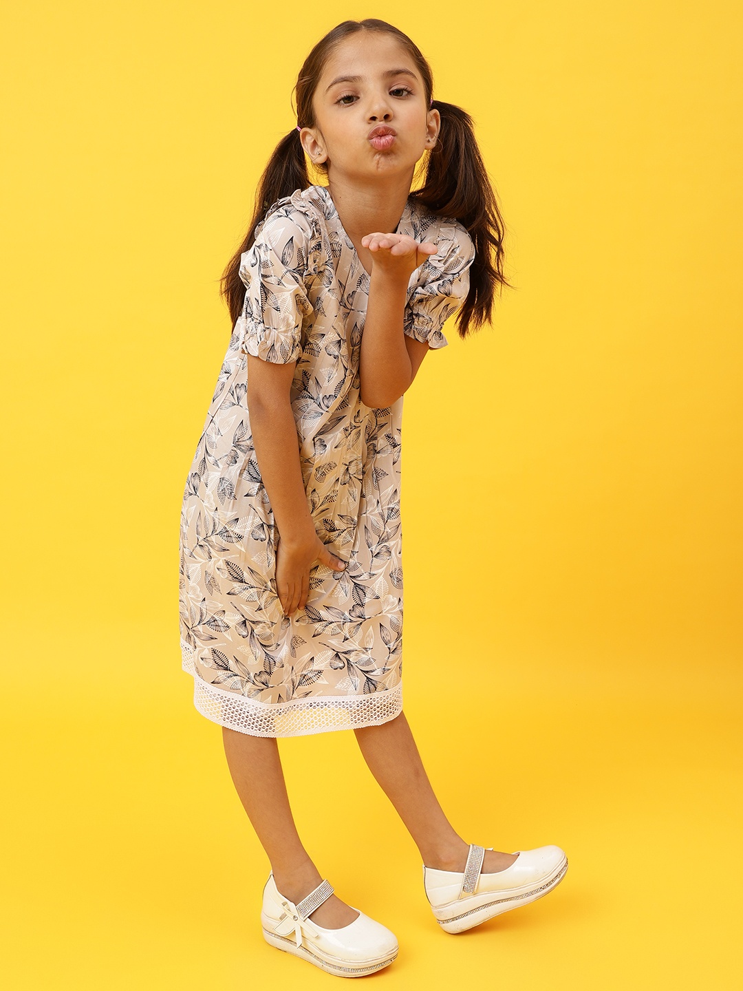 

TALES & STORIES Girls Floral A-Line Dress, Beige