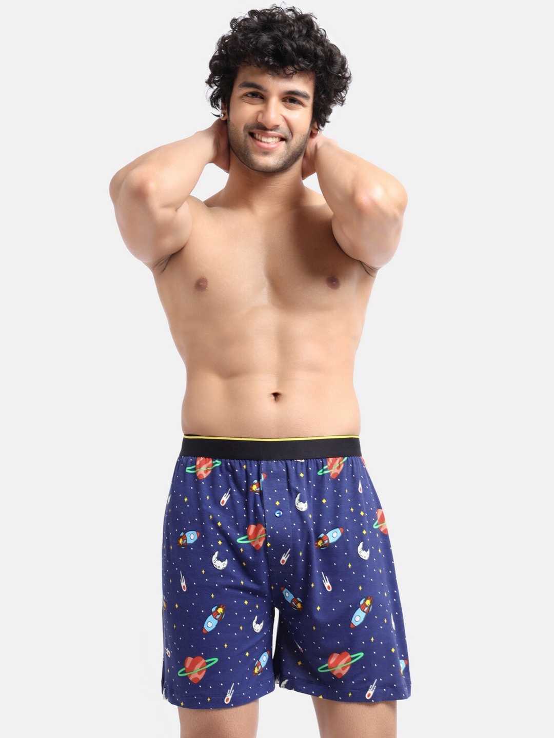

bummer Men Micro Modal Printed Planet Love Boxers, Navy blue