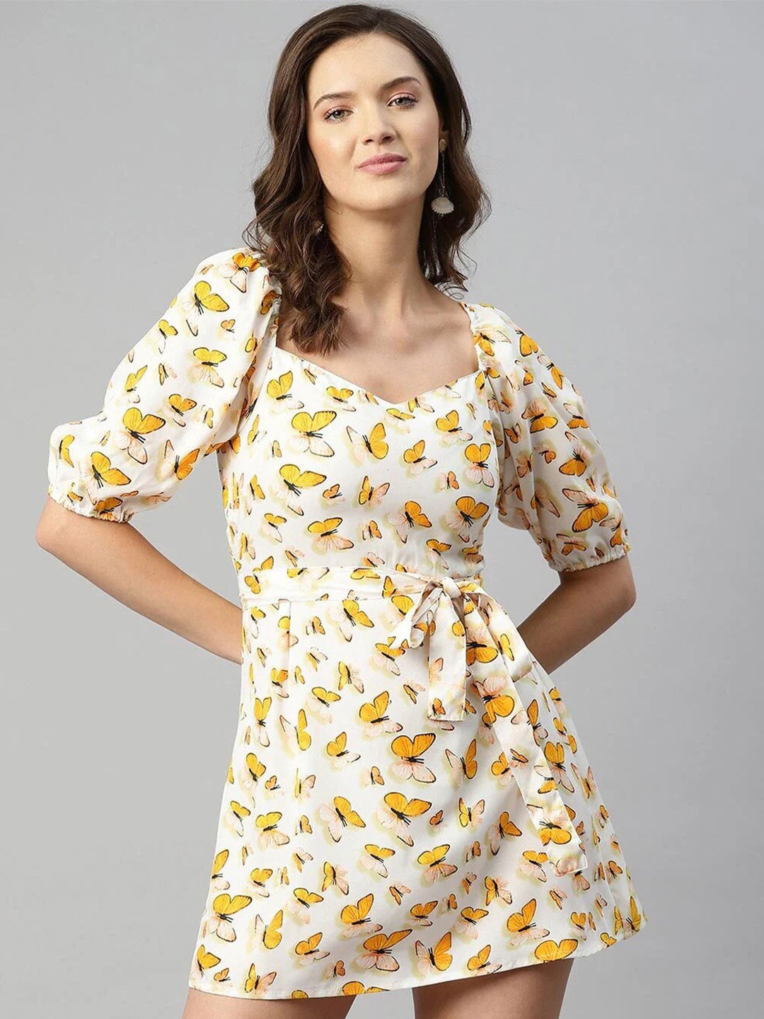 

Sleek Italia Crepe Smocked Mini A-Line Dress, Yellow