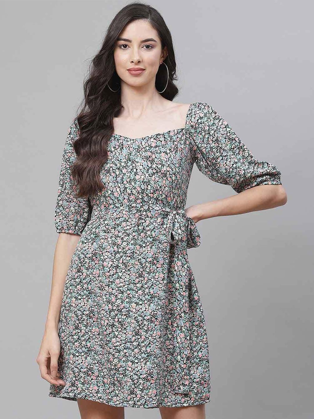 

Sleek Italia Floral Printed Crepe Dress, Grey