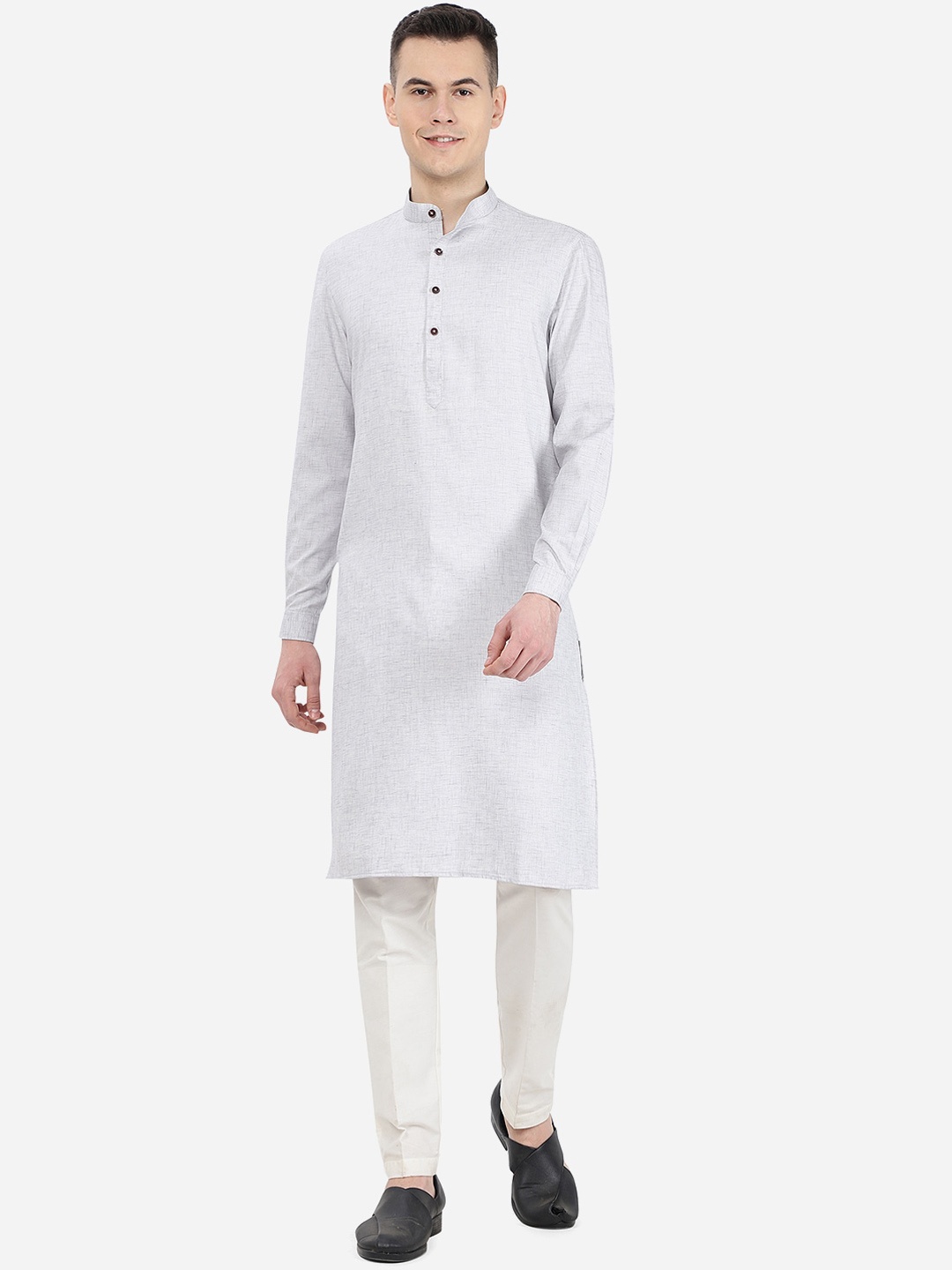 

JADE BLUE Men Mandarin Collar Cotton Blend Modi Straight Kurta, Grey