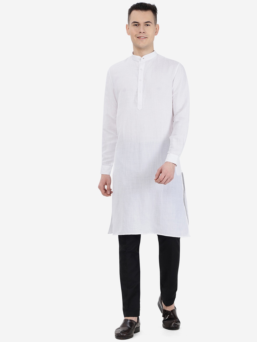 

JADE BLUE Men Mandarin Collar Cotton Blend Modi Straight Kurta, White