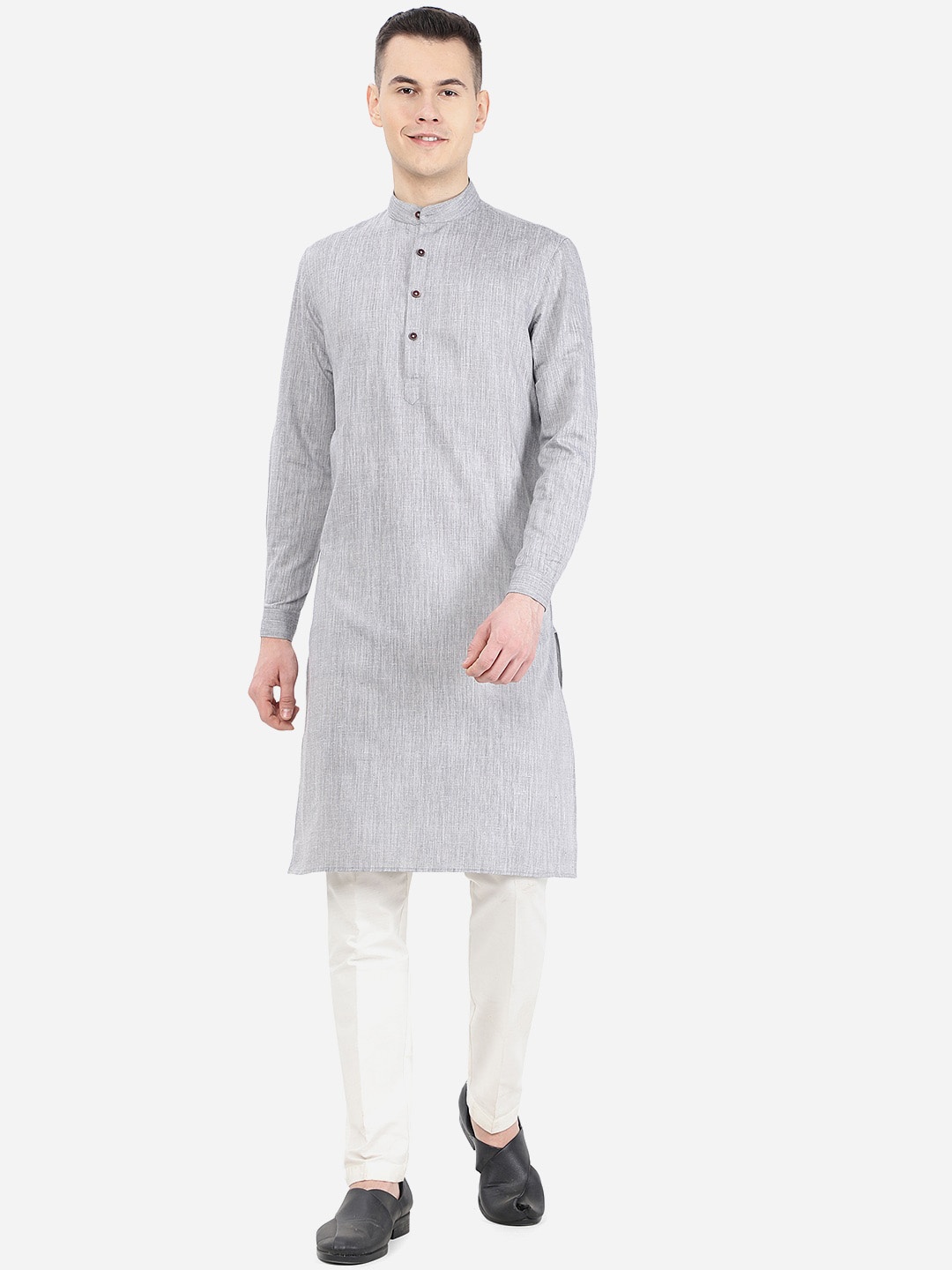 

JADE BLUE Men Mandarin Collar Cotton Blend Modi Straight Kurta, Grey