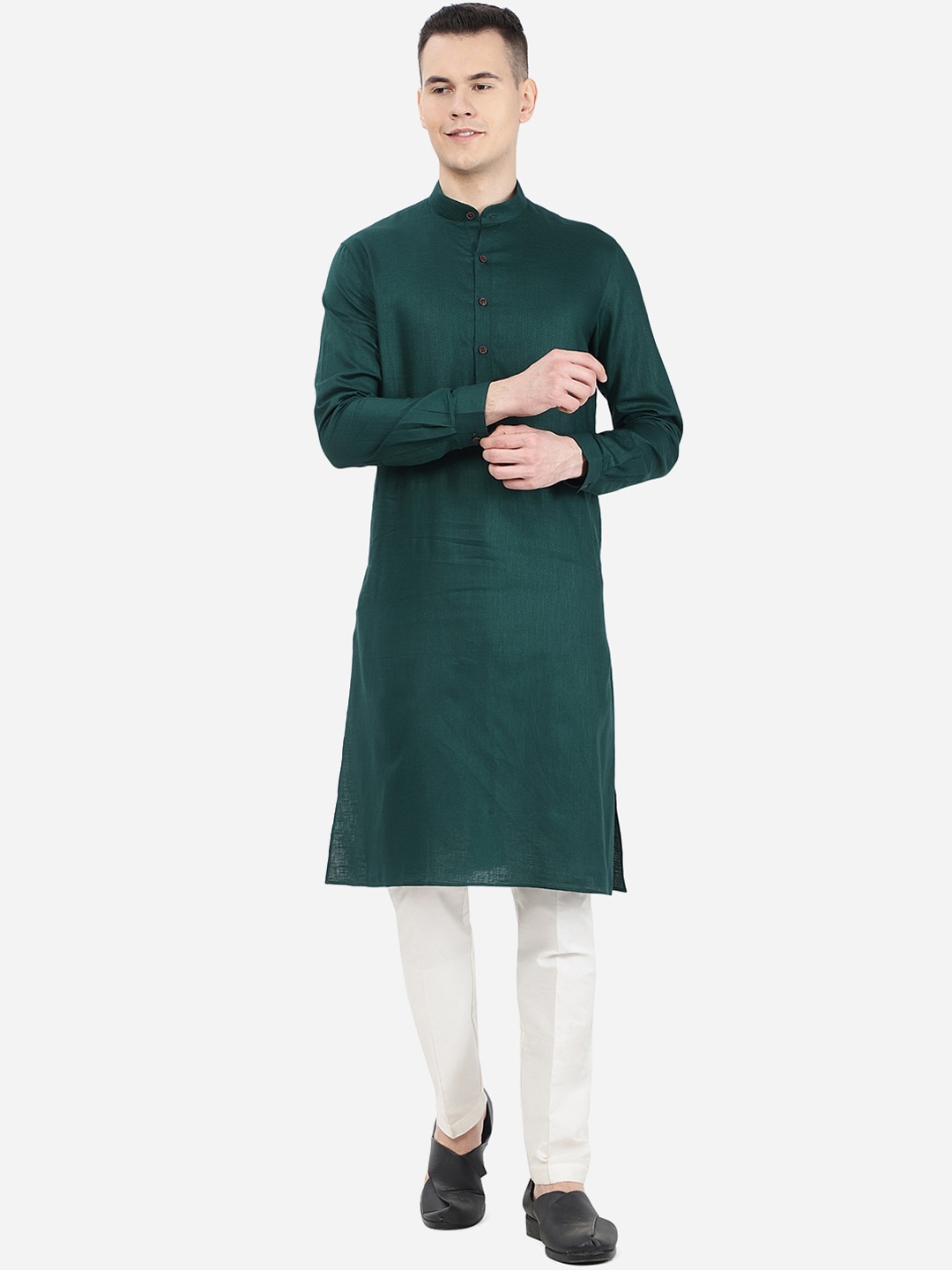 

JADE BLUE Mandarin Collar Kurta, Green