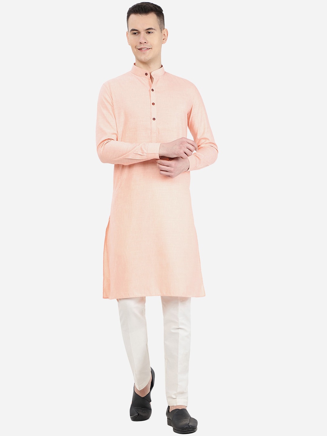 

JADE BLUE Men Mandarin Collar Kurta, Pink