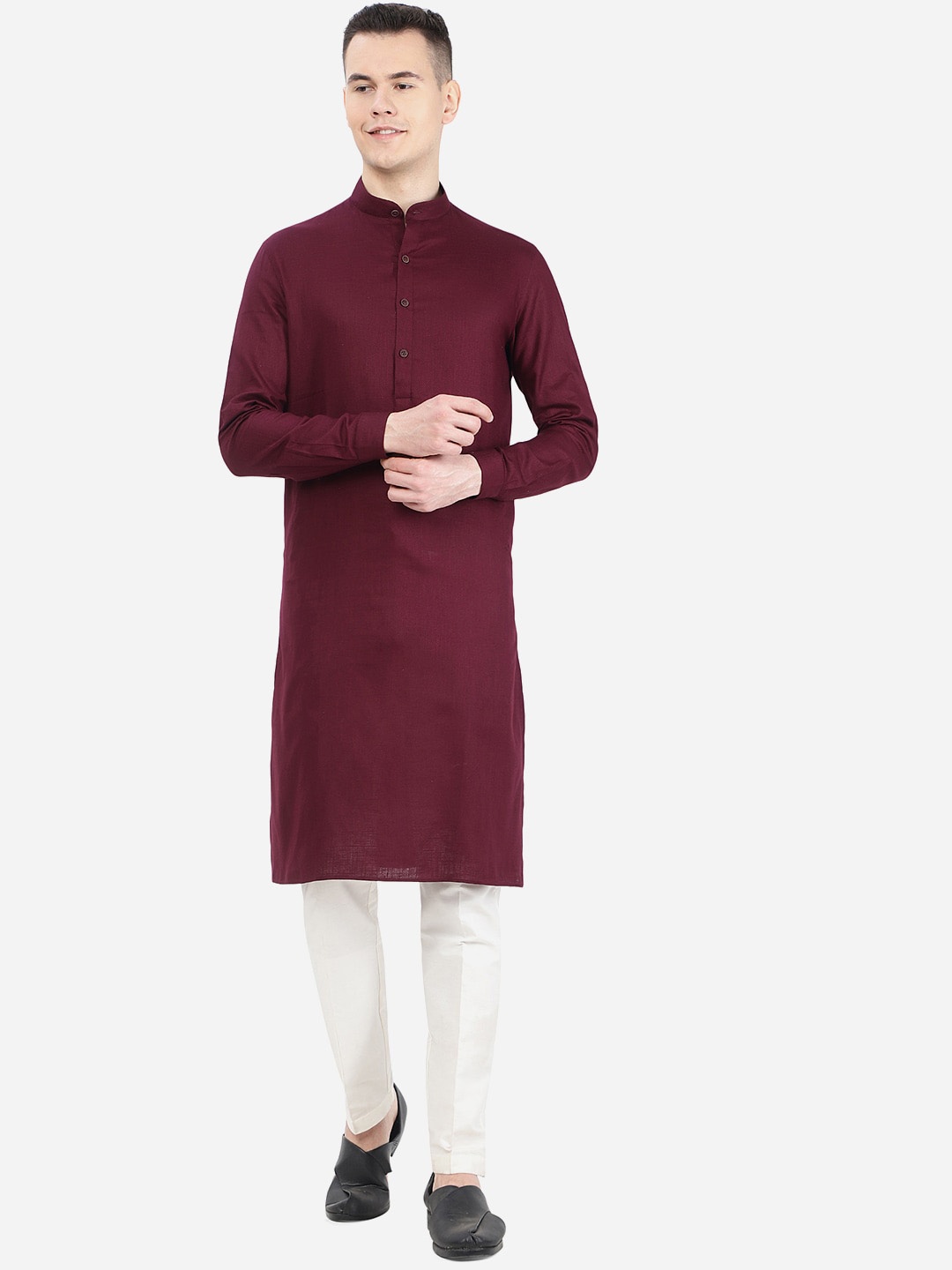 

JADE BLUE Mandarin Collar Straight Kurta, Maroon