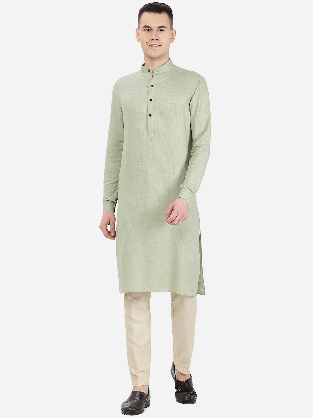 

JADE BLUE Mandarin Collar Straight Kurta, Green