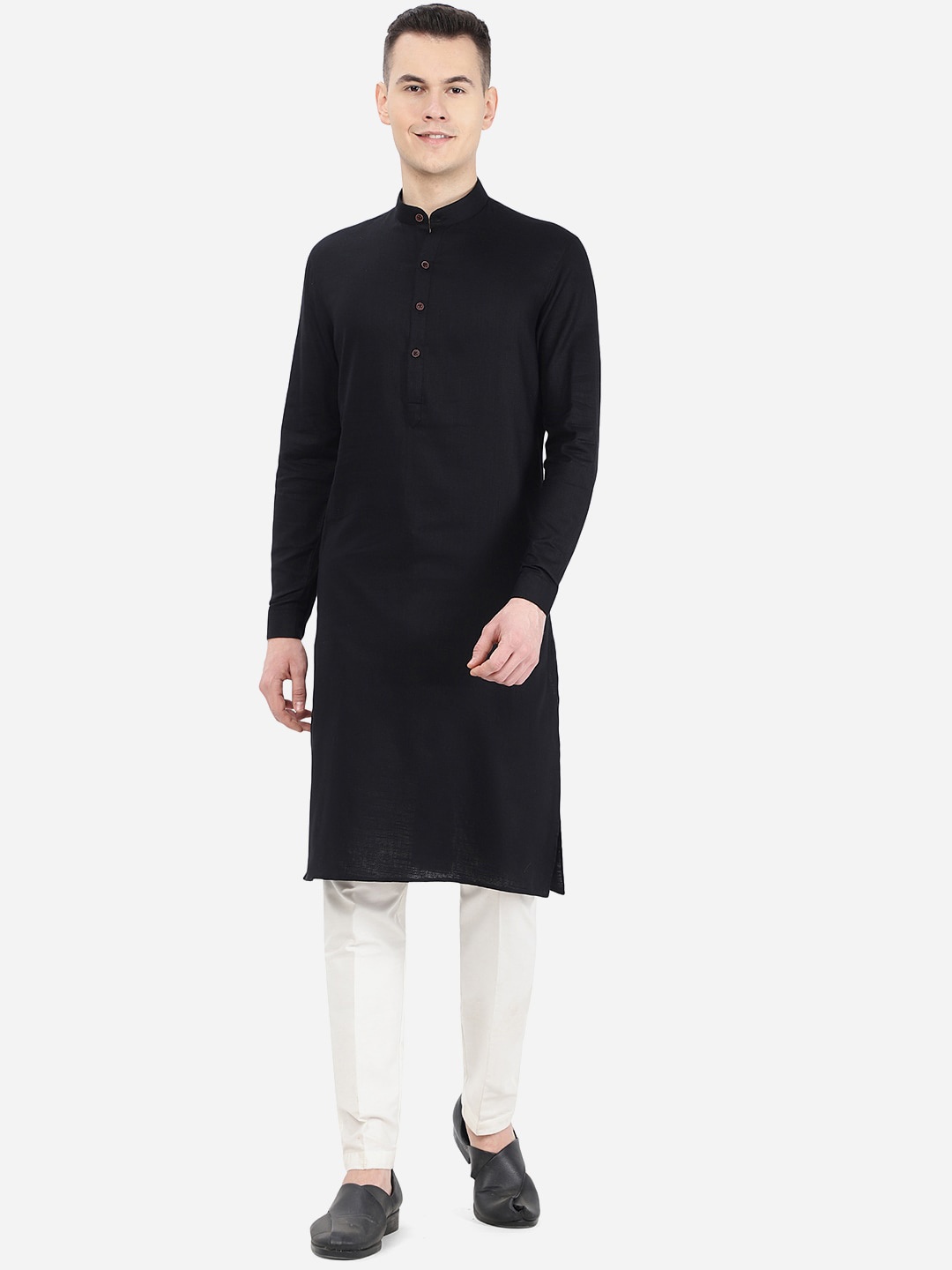 

JADE BLUE Band Collar Straight Kurta, Black