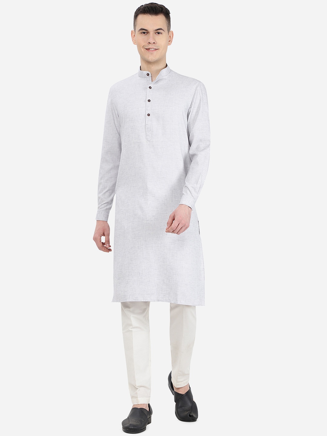 

JADE BLUE Band Collar Straight Kurta, Grey