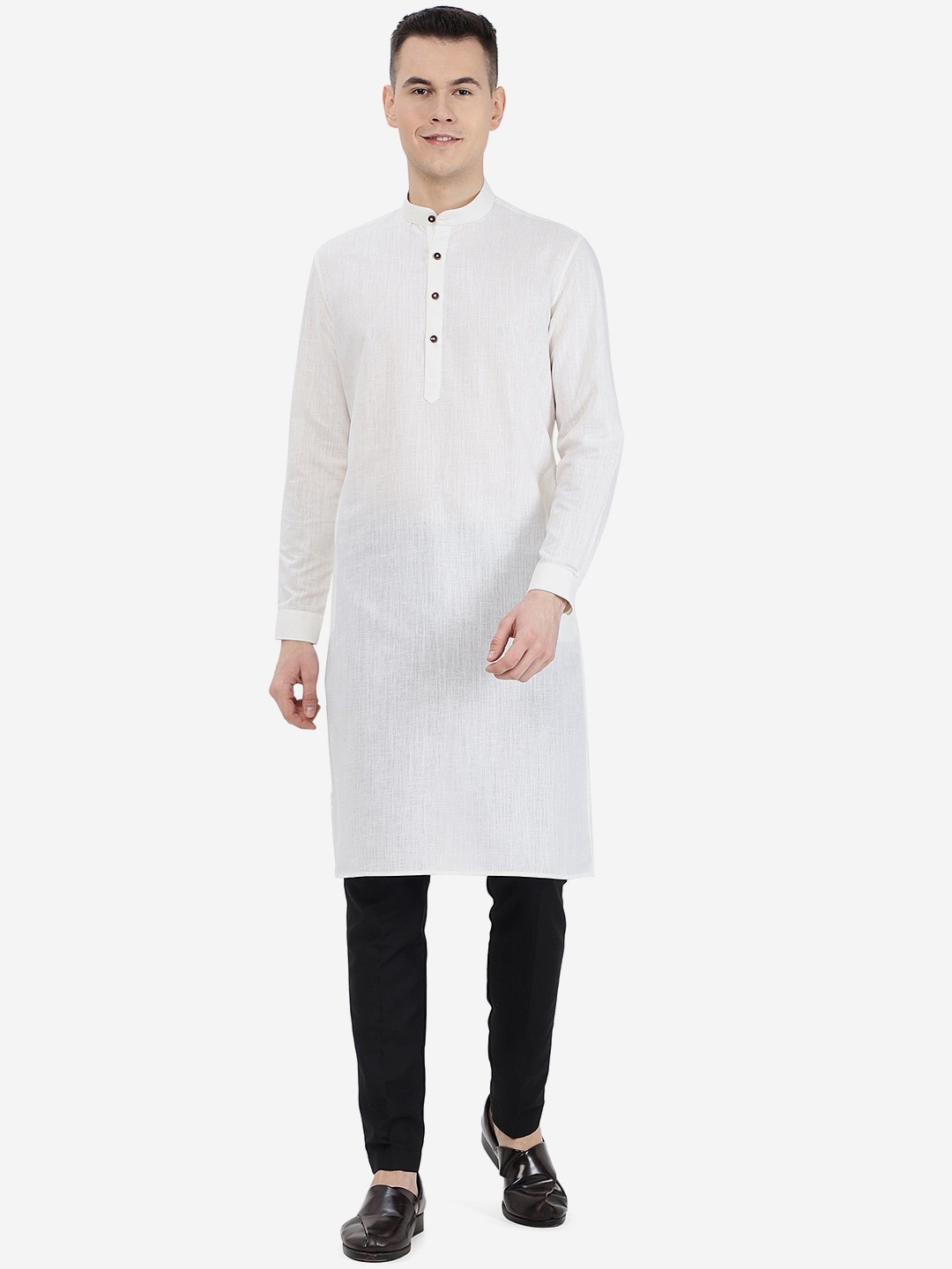 

JADE BLUE Band Collar Straight Kurta, Off white