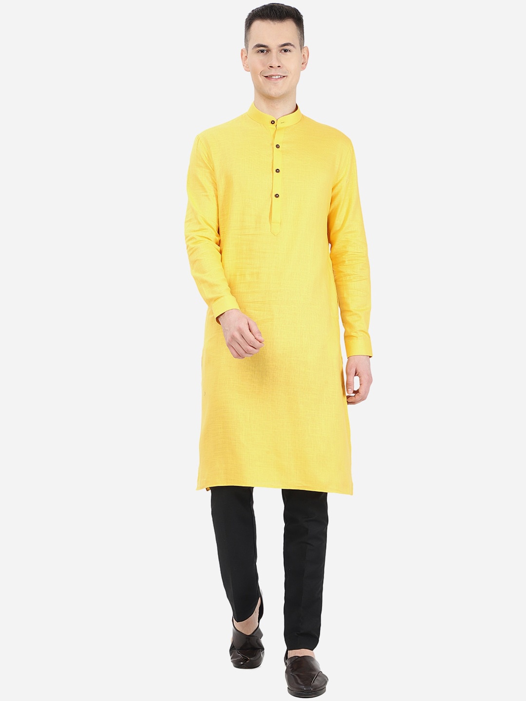 

Modi Kurta Plus Size Mandarin Collar Thread Work Kurtas, Yellow