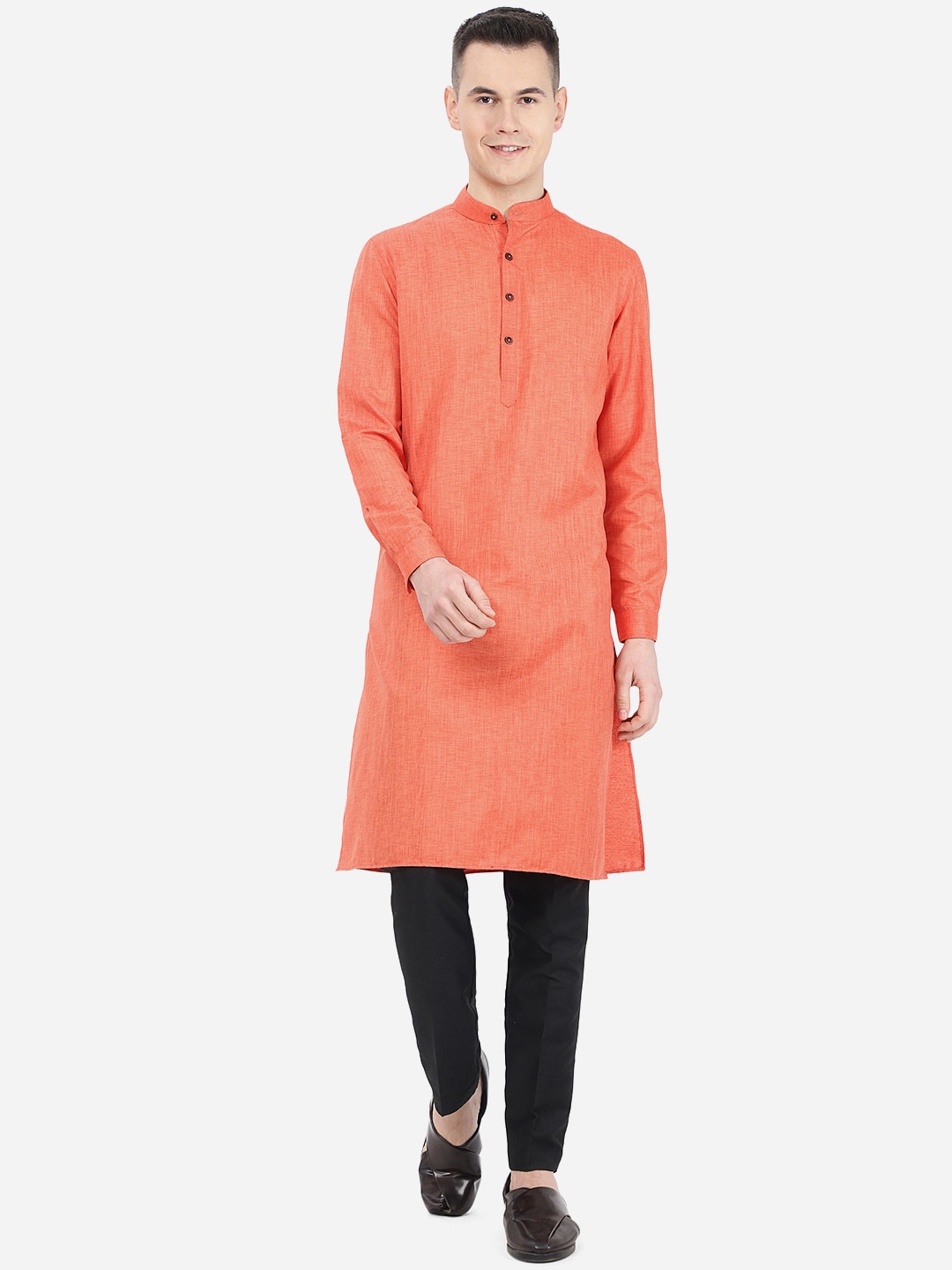 

Modi Kurta Plus Size Mandarin Collar Thread Work Kurta, Orange