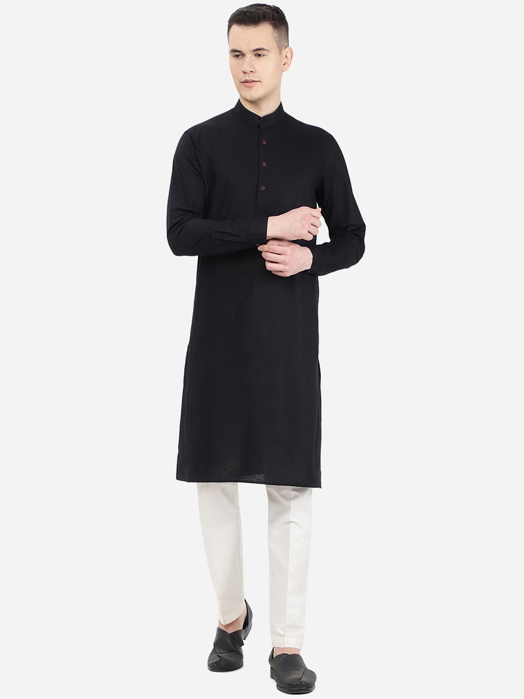 

Modi Kurta Mandarin Collar Thread Work Kurta, Black