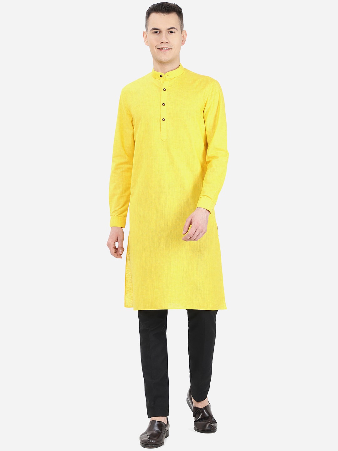 

Modi Kurta Mandarin Collar Thread Work Kurta, Yellow